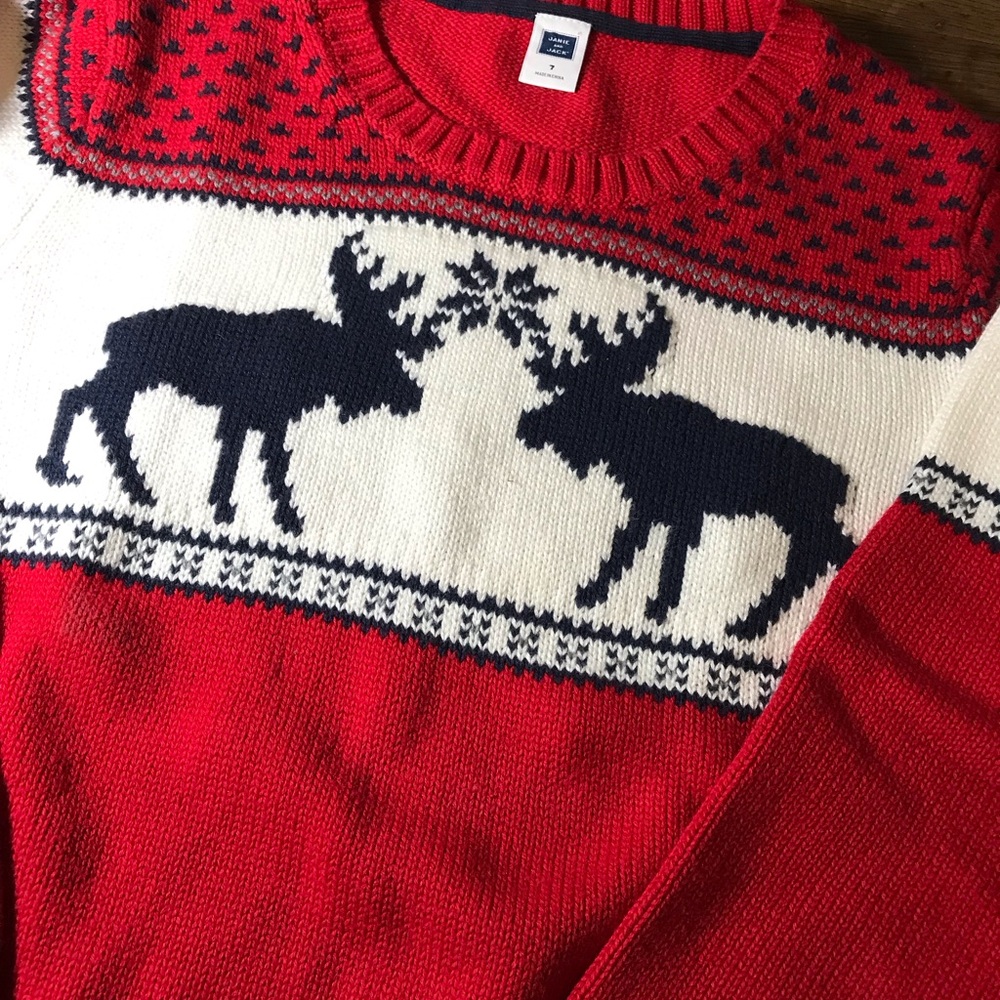 Janie and Jack Children’s Moose Christmas Sweater Size  7